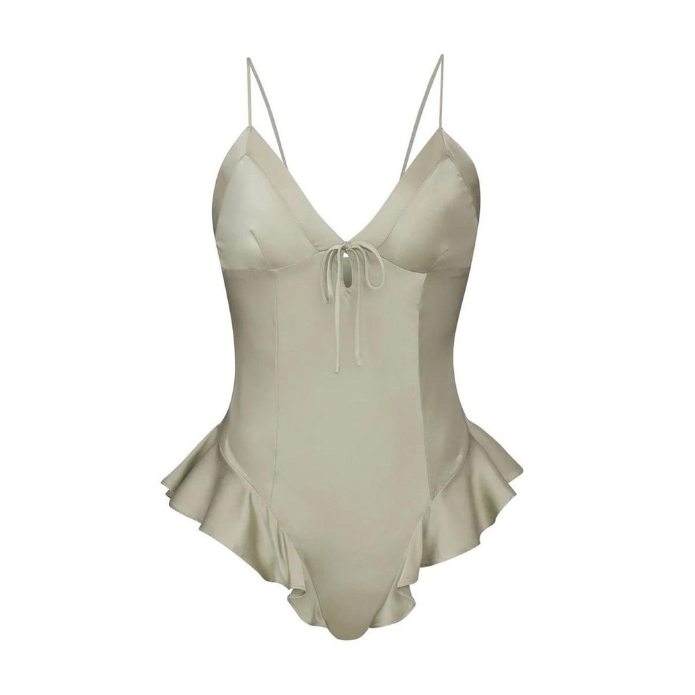 SKIMS Silk Teddy Bodysuit Ruffle Cheeky Romper